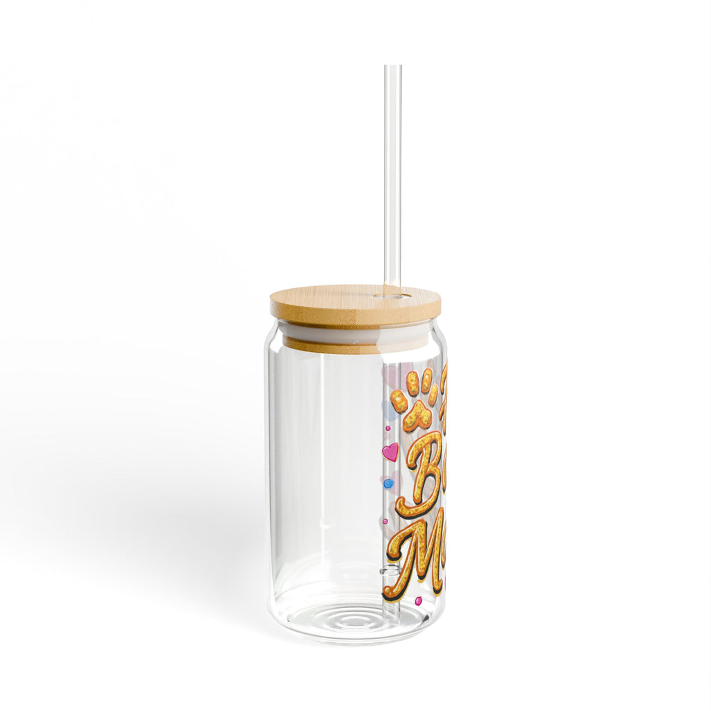 Fur Baby Mama 16oz Sipper Glass – Cute Pawprint Pet Mom Drink Jar