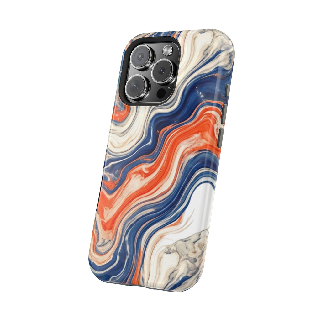 Marbled Wave Magnetic Impact Phone Case — Blue & Orange Swirl Protective Cover