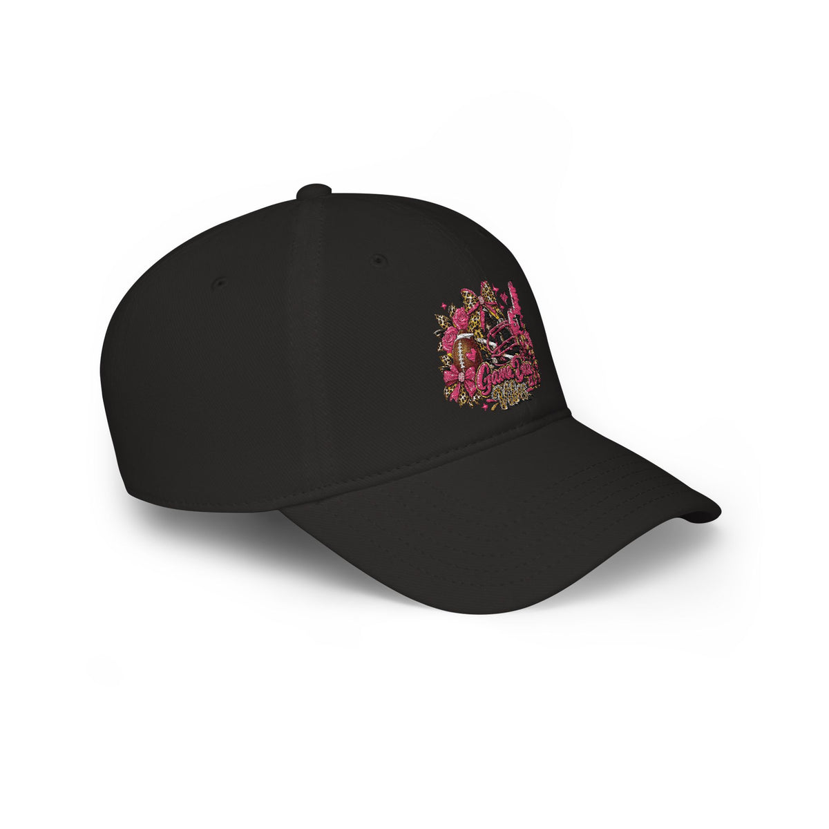 Red Floral Rhinestone Guitar Cap — Low Profile Baseball Hat for Music Lovers
