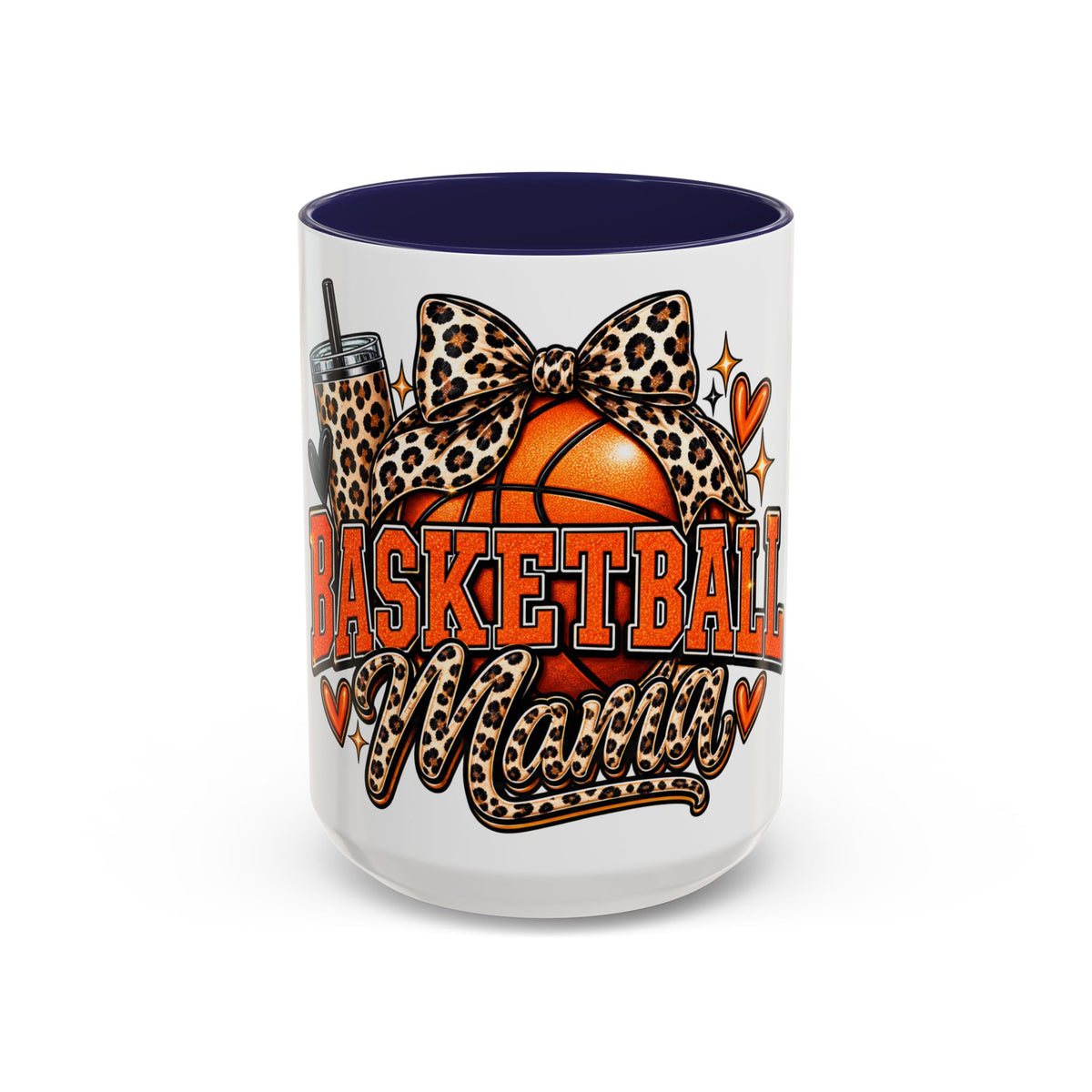 Basketball Mama Accent Coffee Mug – Leopard Bow Basketball Mom Gift (11/15oz)