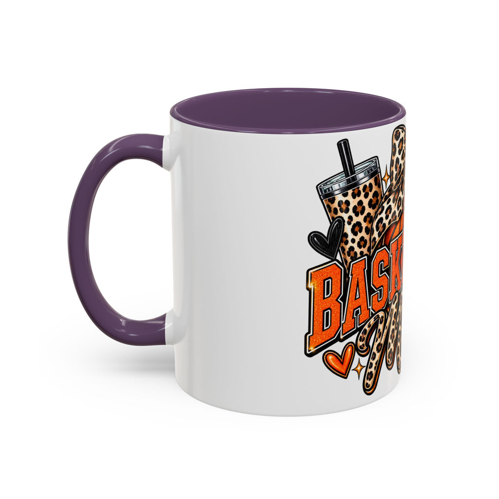 Basketball Mama Accent Coffee Mug – Leopard Bow Basketball Mom Gift (11/15oz)