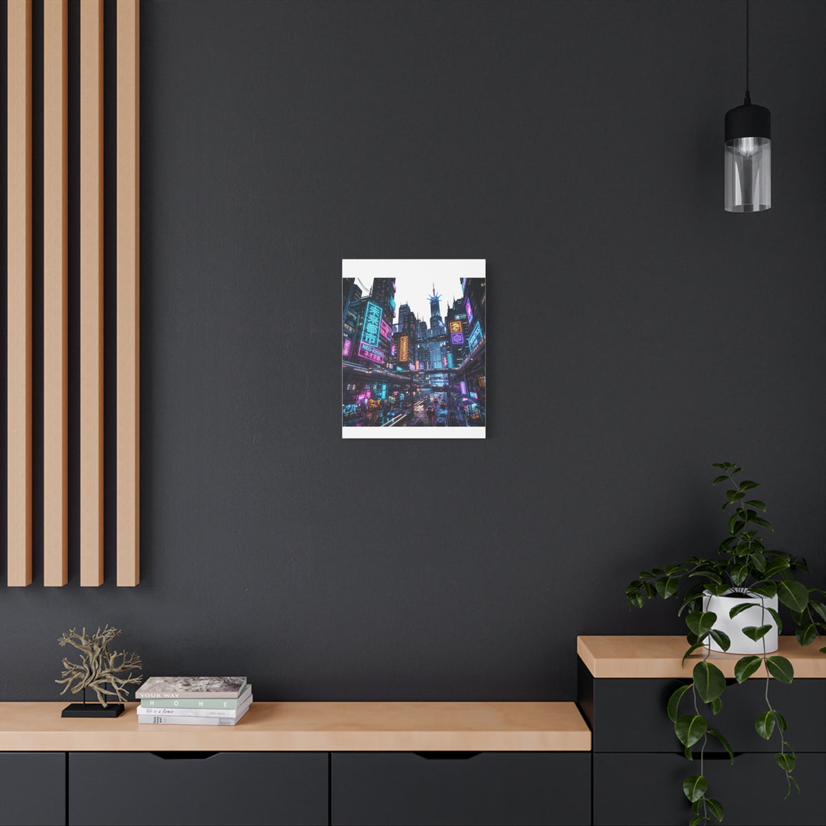 Neo-Kyoto Cyberpunk City Matte Canvas Print