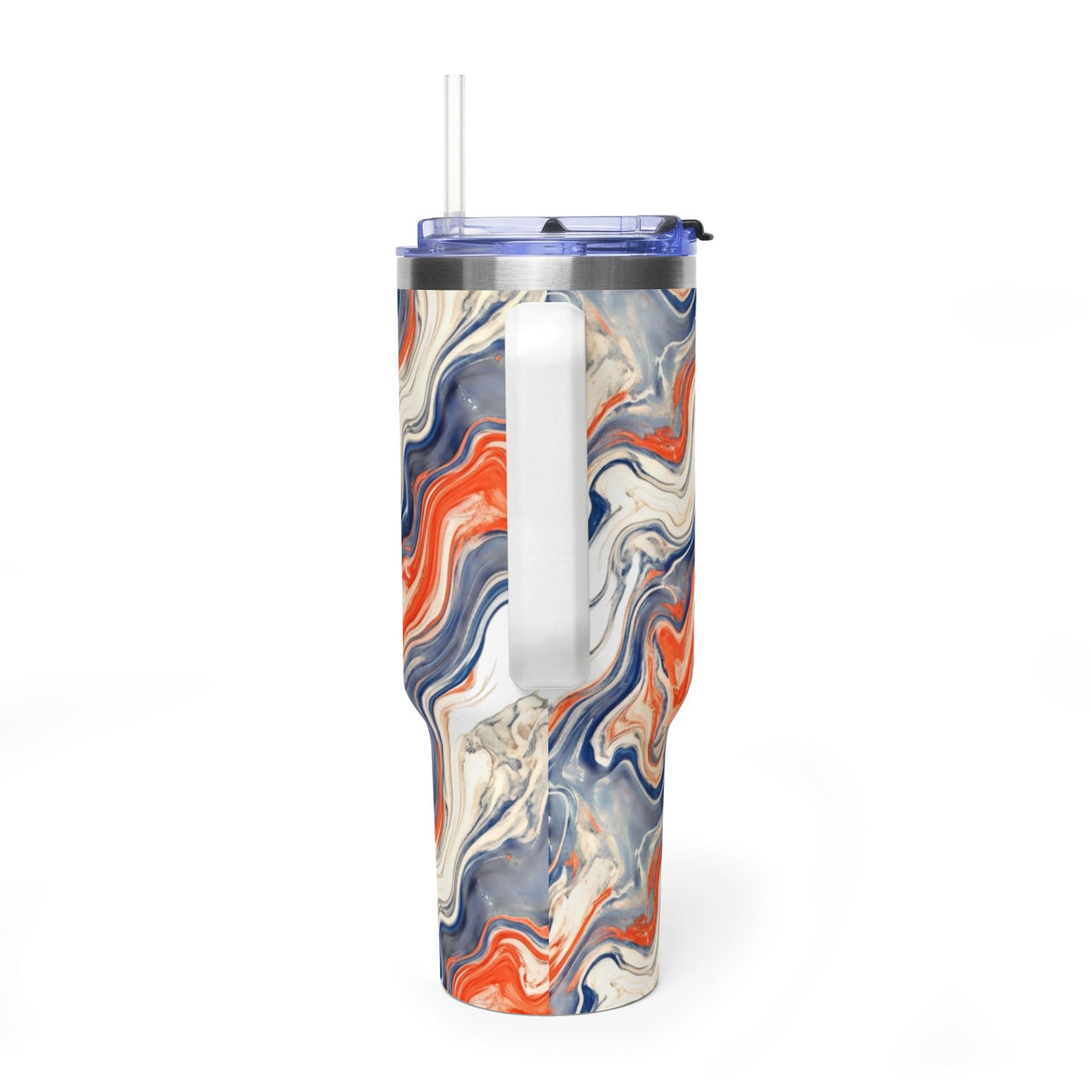 40oz Marble Swirl Tumbler – Insulated Vacuum Travel Cup (Blue & Orange)