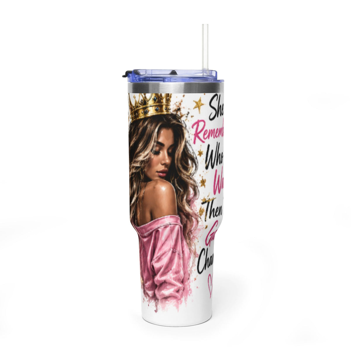 40oz Vacuum Tumbler - Glam Queen Crowned Girl Design (She Remembered Who She Was)