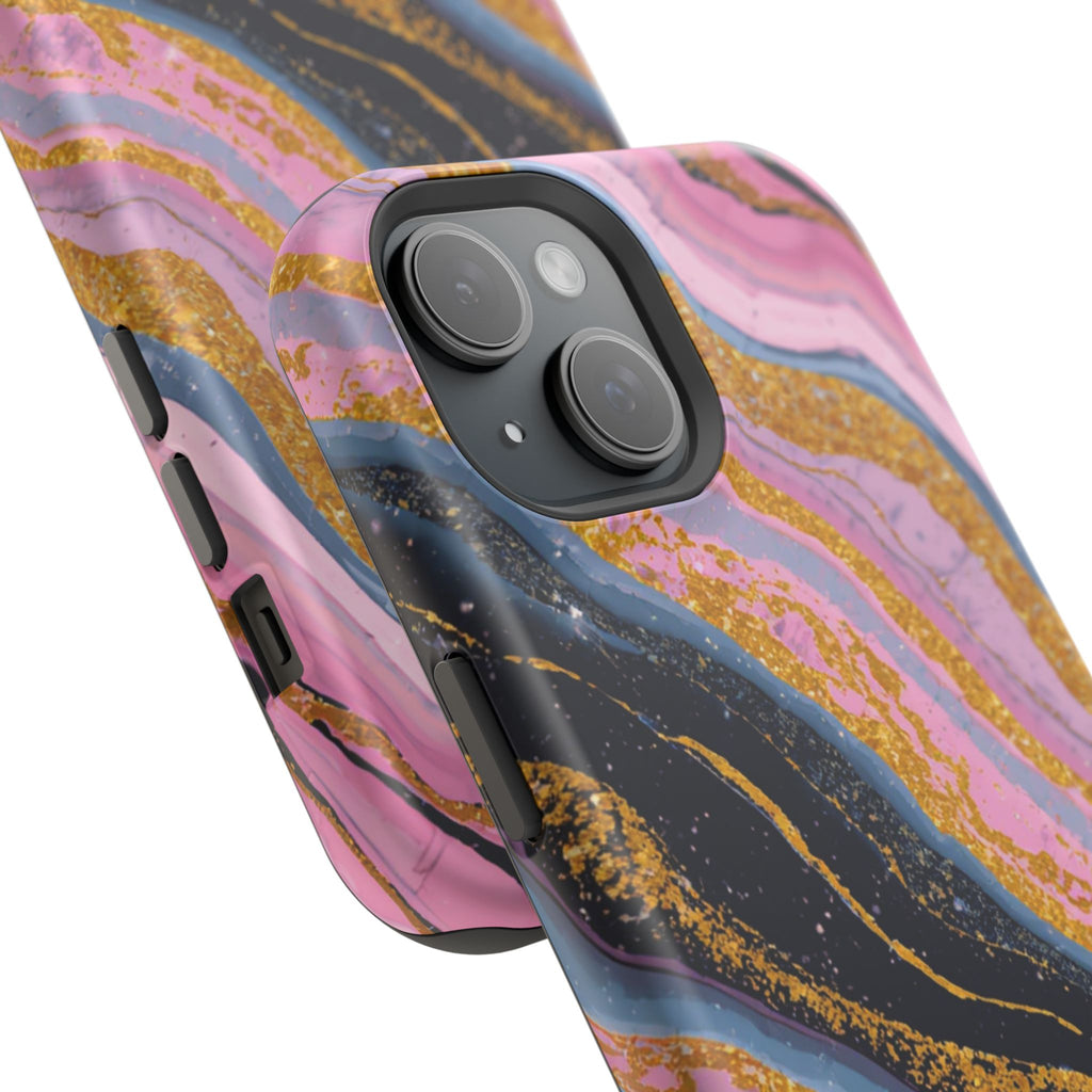 Marbled Pink & Gold Magnetic Phone Case — Impact-Resistant Protective Cover
