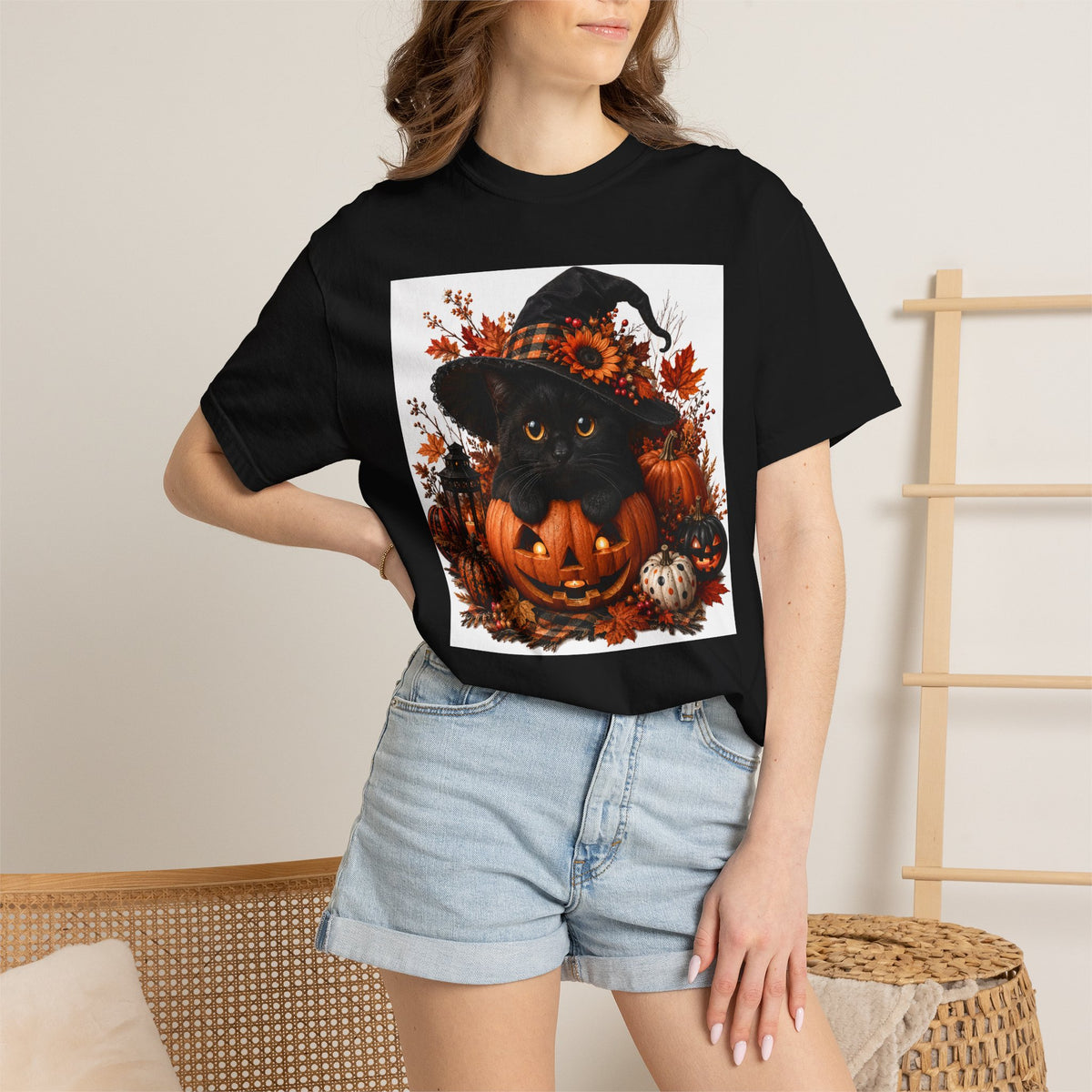 Halloween Black Cat Pumpkin T-Shirt
