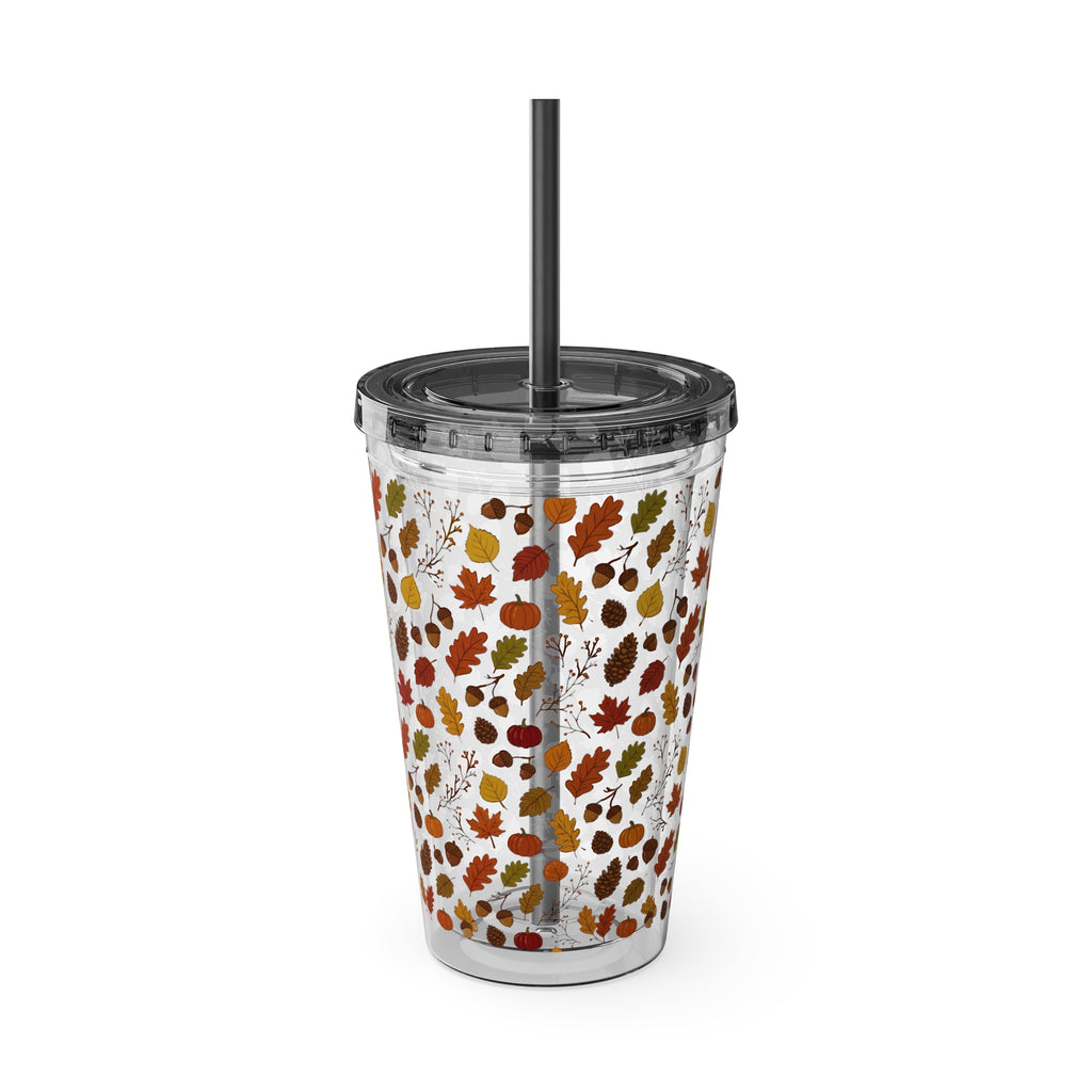 Autumn Leaves 16oz Tumbler with Straw – Fall Floral Insulated Cup