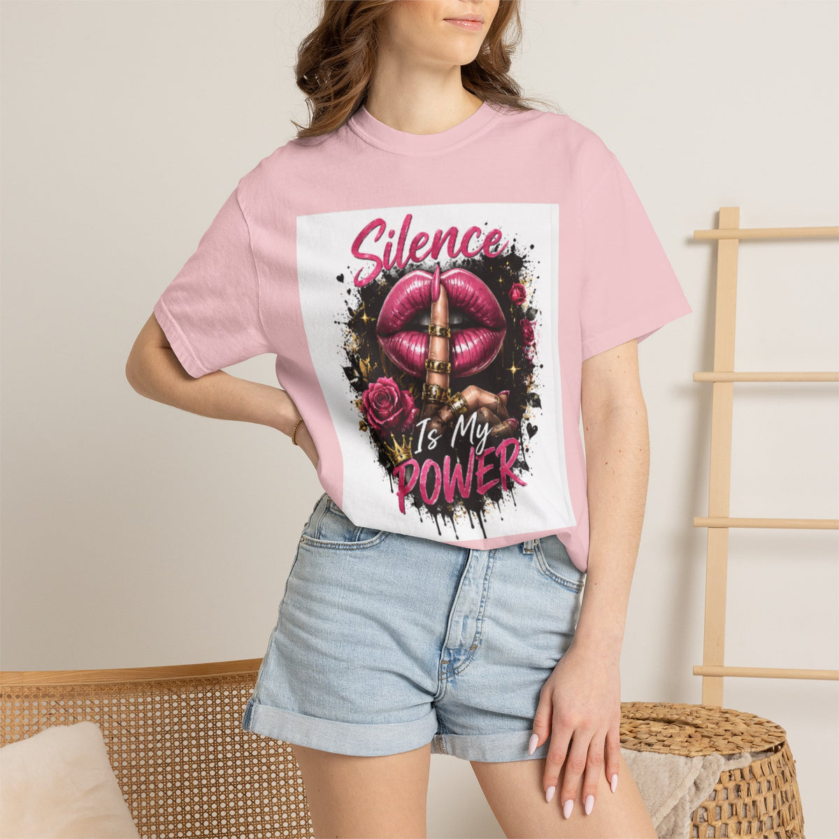 Silence Is My Power T-Shirt — Graphic Lip & Rose Statement Tee