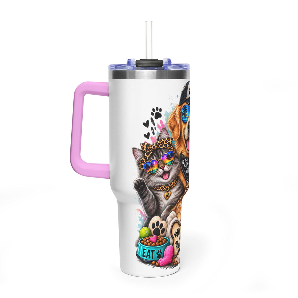 40oz Vacuum Tumbler — "Life is Better with Pets" Colorful Dog & Cat Travel Mug