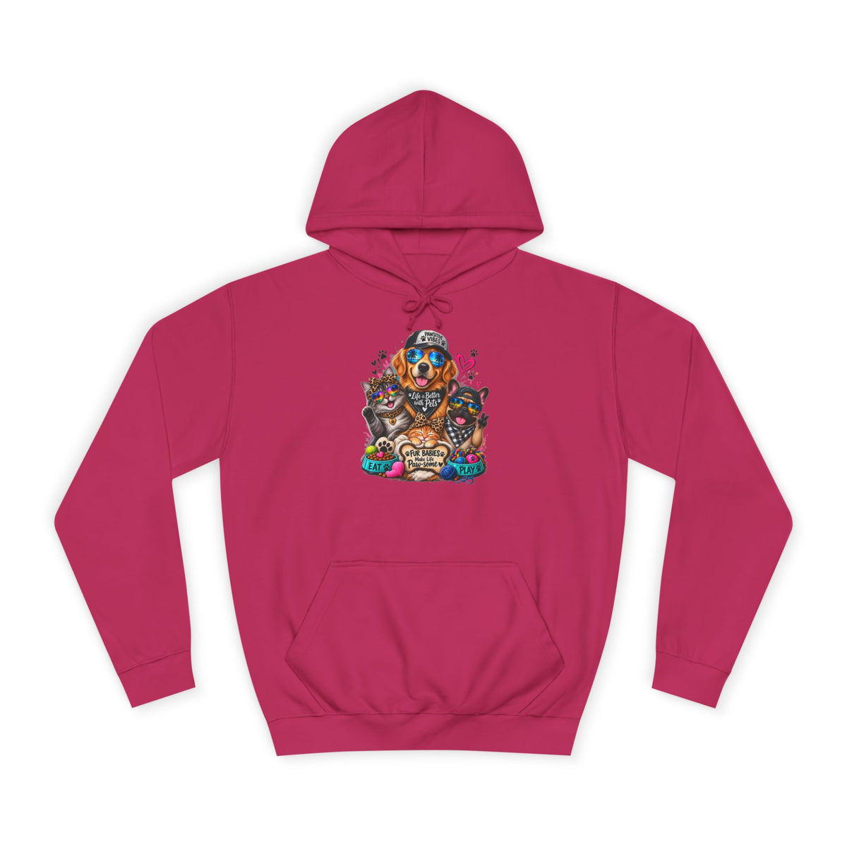 Hoodie — Colorful College Mascot Cat & Dog Paw Graphic