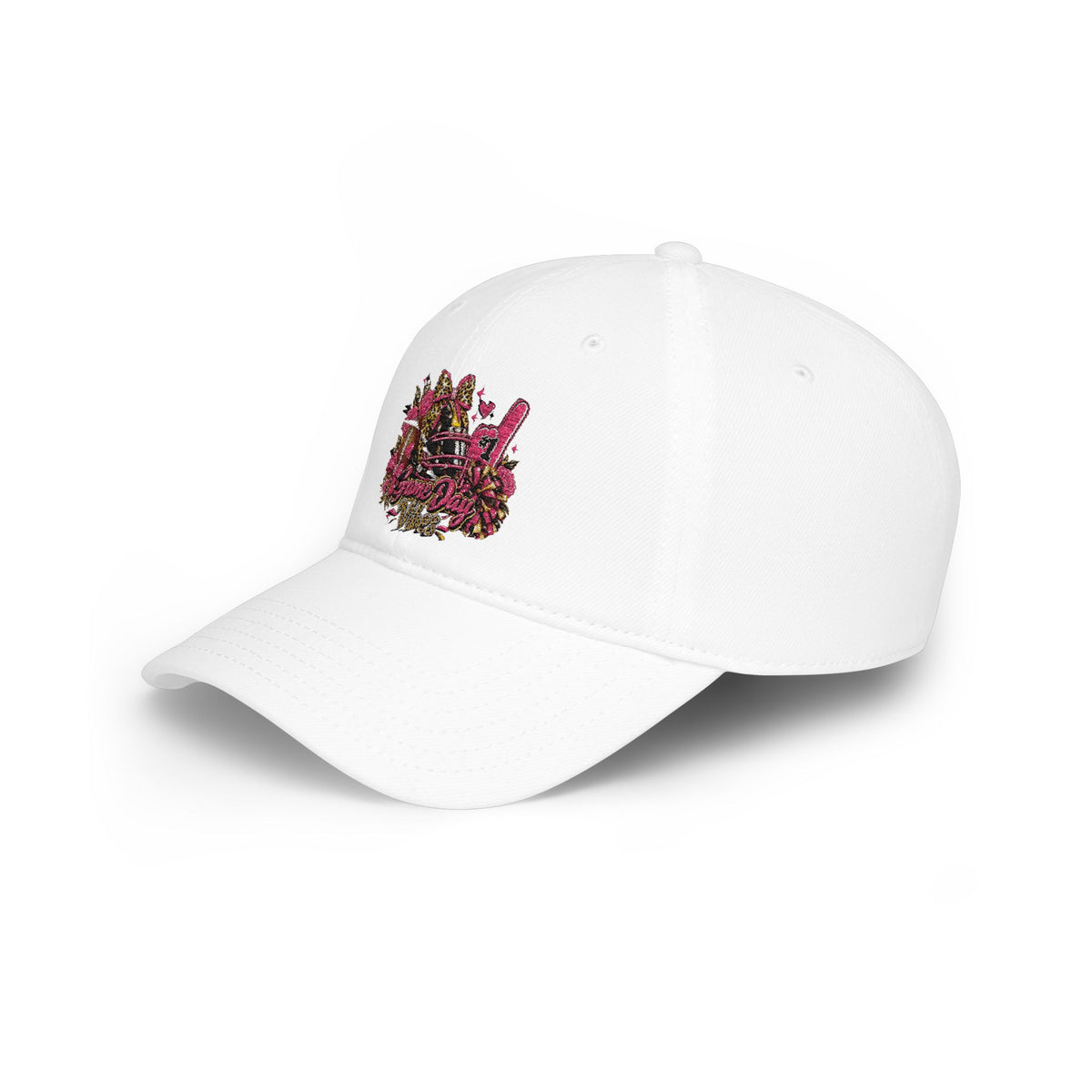 Red Floral Rhinestone Guitar Cap — Low Profile Baseball Hat for Music Lovers