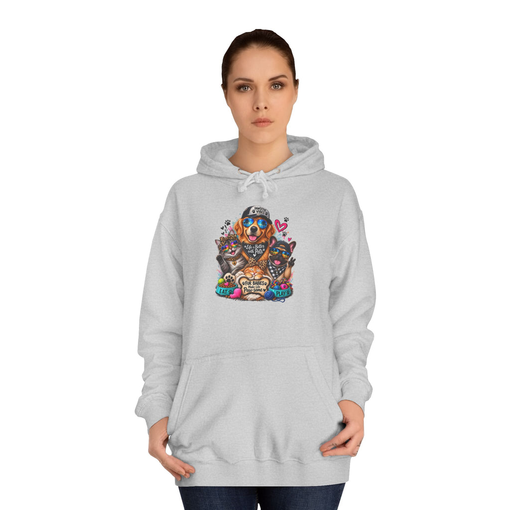 Hoodie — Colorful College Mascot Cat & Dog Paw Graphic