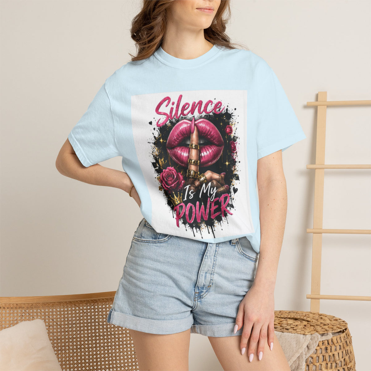 Silence Is My Power T-Shirt — Graphic Lip & Rose Statement Tee