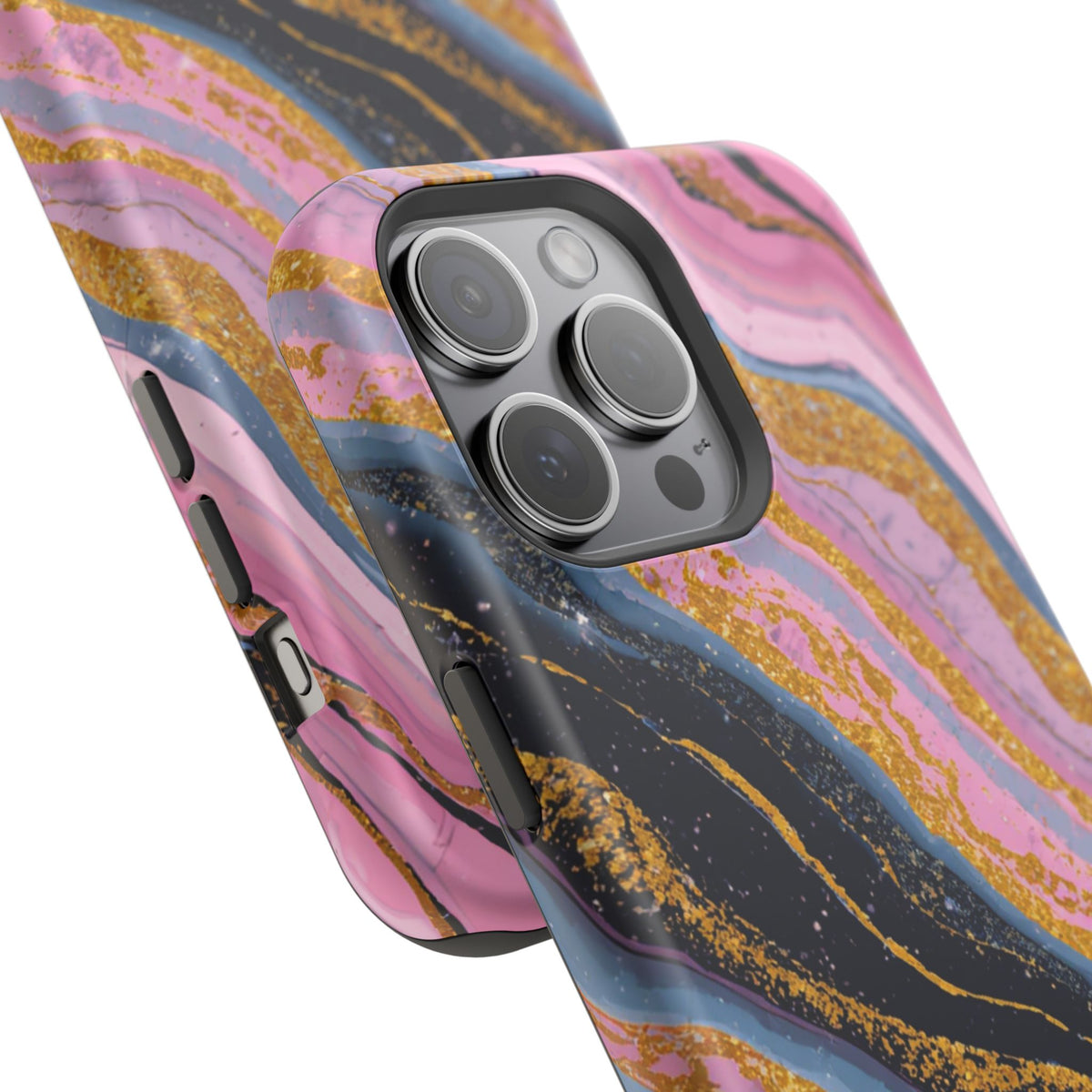 Marbled Pink & Gold Magnetic Phone Case — Impact-Resistant Protective Cover