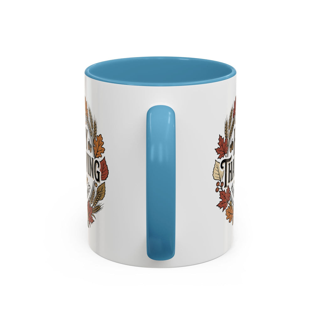 Happy Thanksgiving Accent Coffee Mug — "Harvest Blessings" Fall Pumpkin Wreath (11/15 oz)