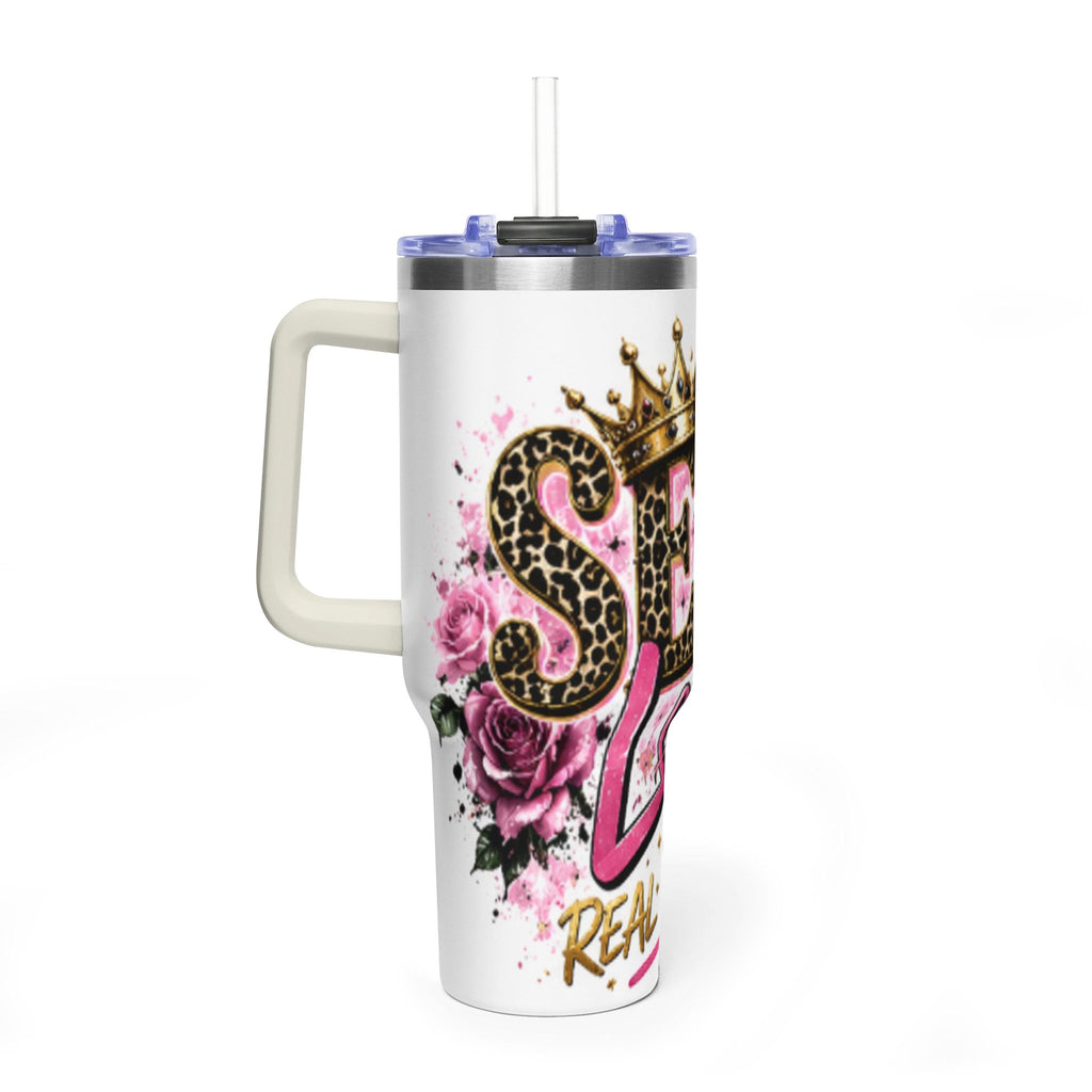40oz Tumbler - "Self Love is the Real Glow" Leopard Crown Floral Insulated Cup