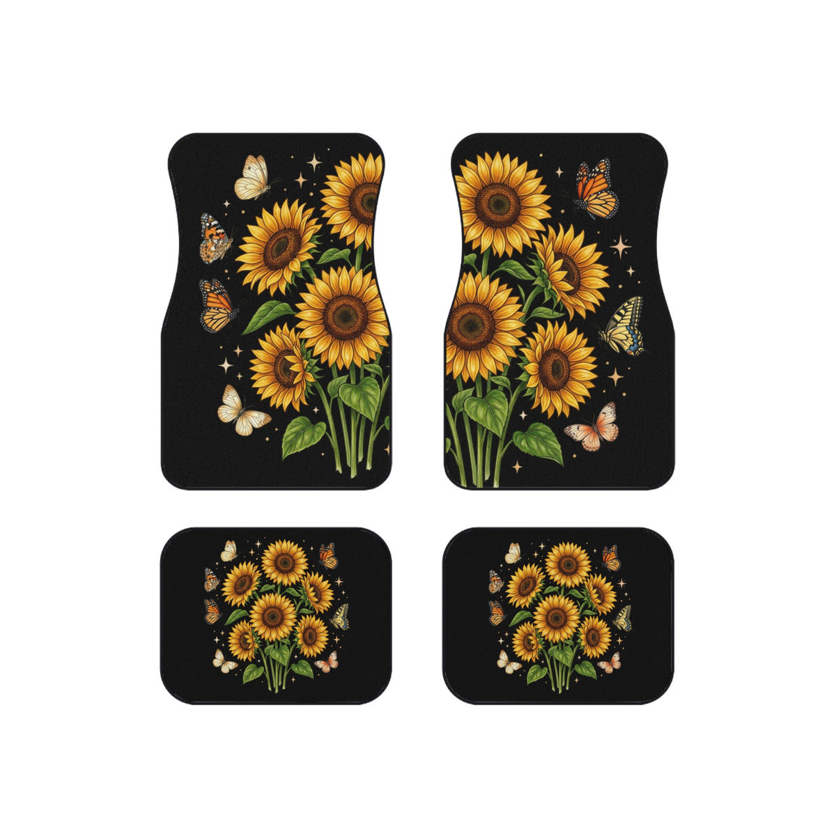 Sunflower & Butterfly Car Mats (Set of 4) - Floral Auto Floor Rugs
