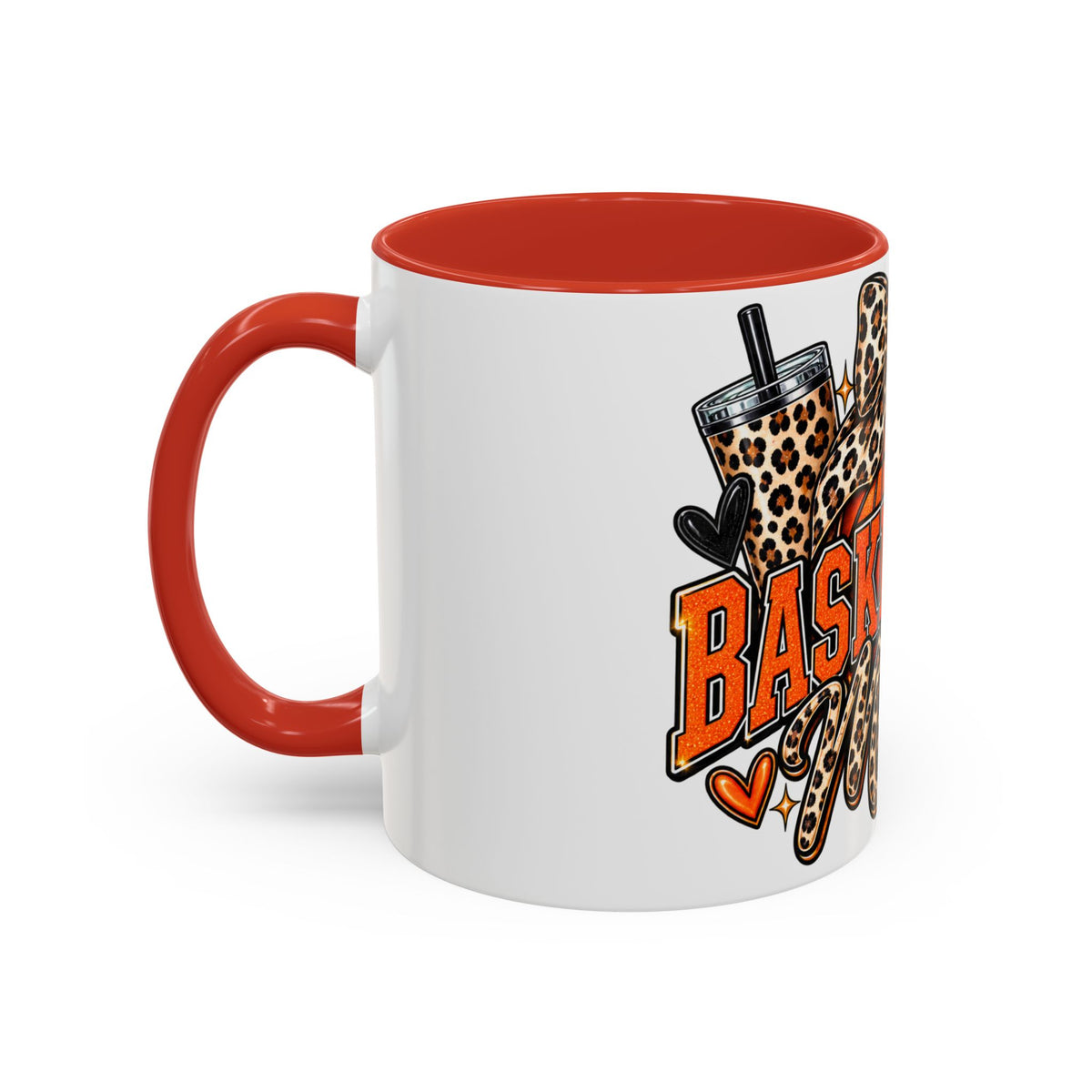 Basketball Mama Accent Coffee Mug – Leopard Bow Basketball Mom Gift (11/15oz)