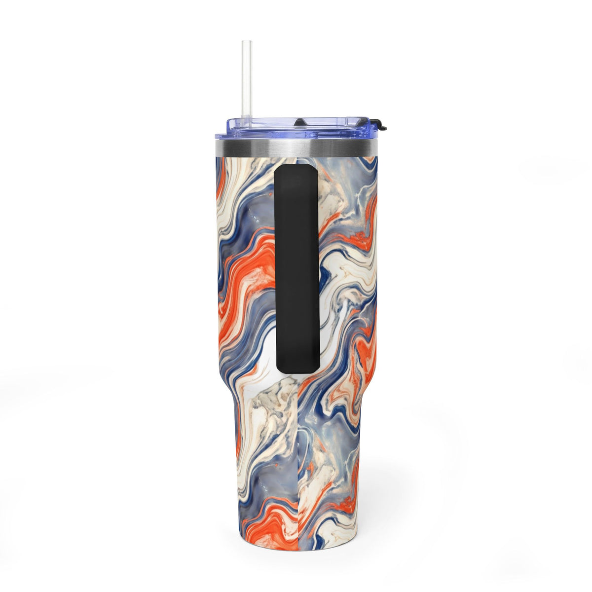 40oz Marble Swirl Tumbler – Insulated Vacuum Travel Cup (Blue & Orange)