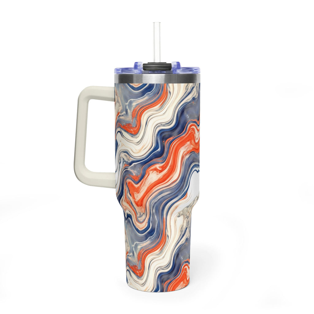 40oz Marble Swirl Tumbler – Insulated Vacuum Travel Cup (Blue & Orange)