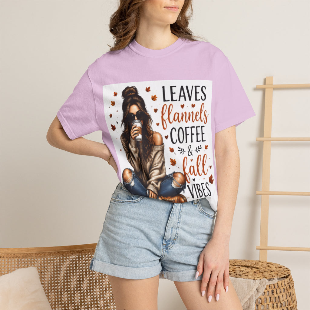 Fall Vibes Tee – "Leaves Flannels Coffee & Fall Vibes" Graphic T-Shirt