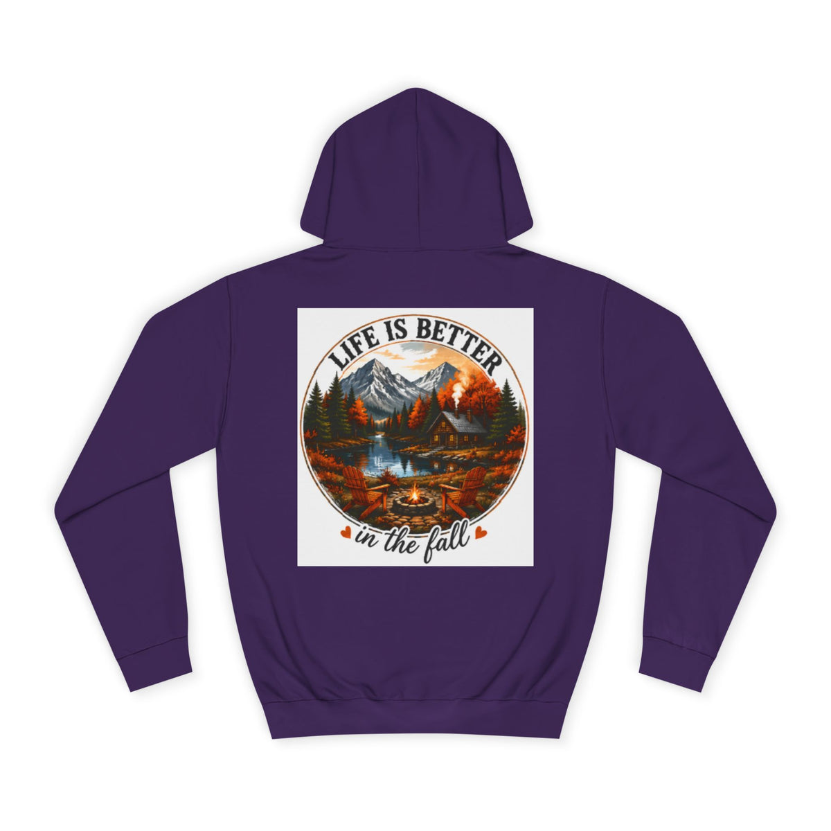 Purple pullover hoodie with hood and kangaroo pocket; back graphic print.
