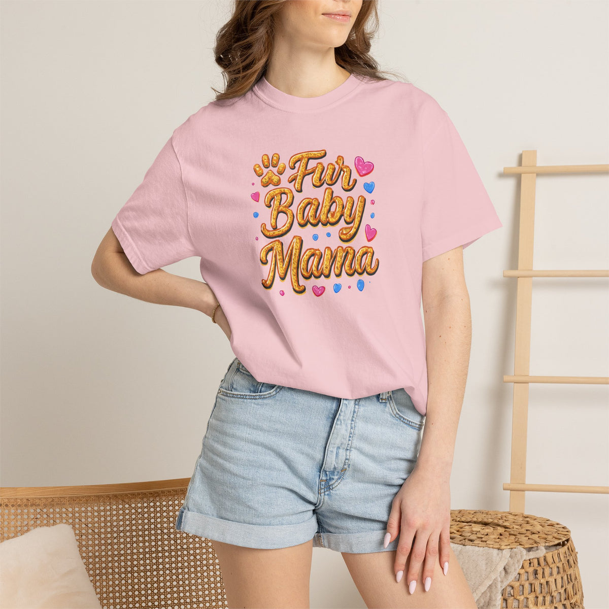 T-Shirt — "Fur Baby Mama" Cute Pawprint Graphic Tee for Dog & Cat Moms