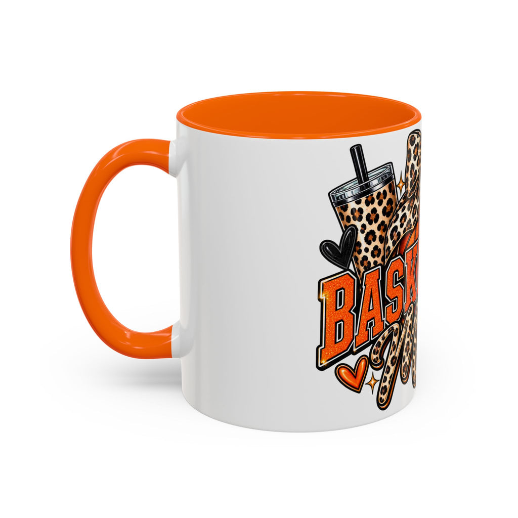 Basketball Mama Accent Coffee Mug – Leopard Bow Basketball Mom Gift (11/15oz)