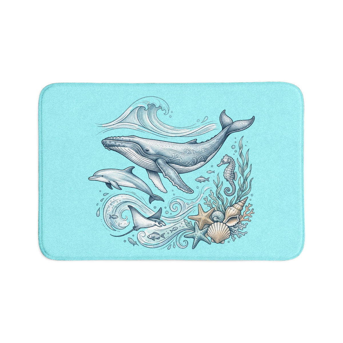 Ocean Whale Bath Mat Set — 3-Piece Sea Life Bathroom Rugs