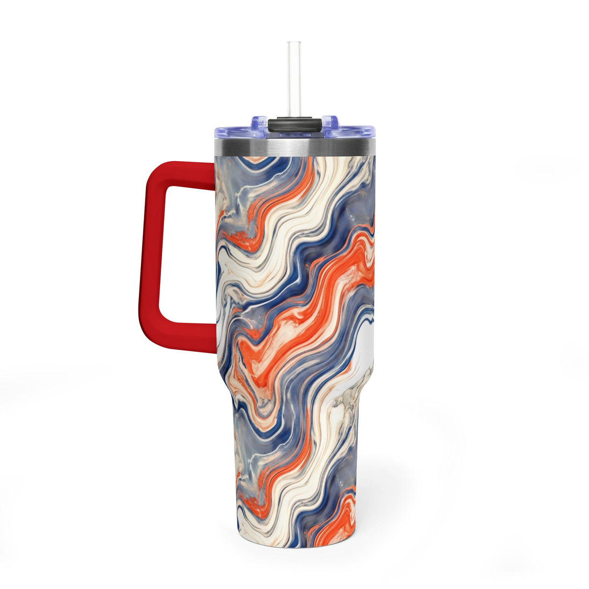 40oz Marble Swirl Tumbler – Insulated Vacuum Travel Cup (Blue & Orange)