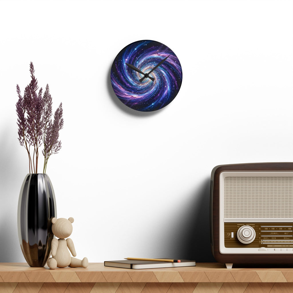Galaxy Swirl Acrylic Wall Clock — Cosmic Space Spiral Home Decor