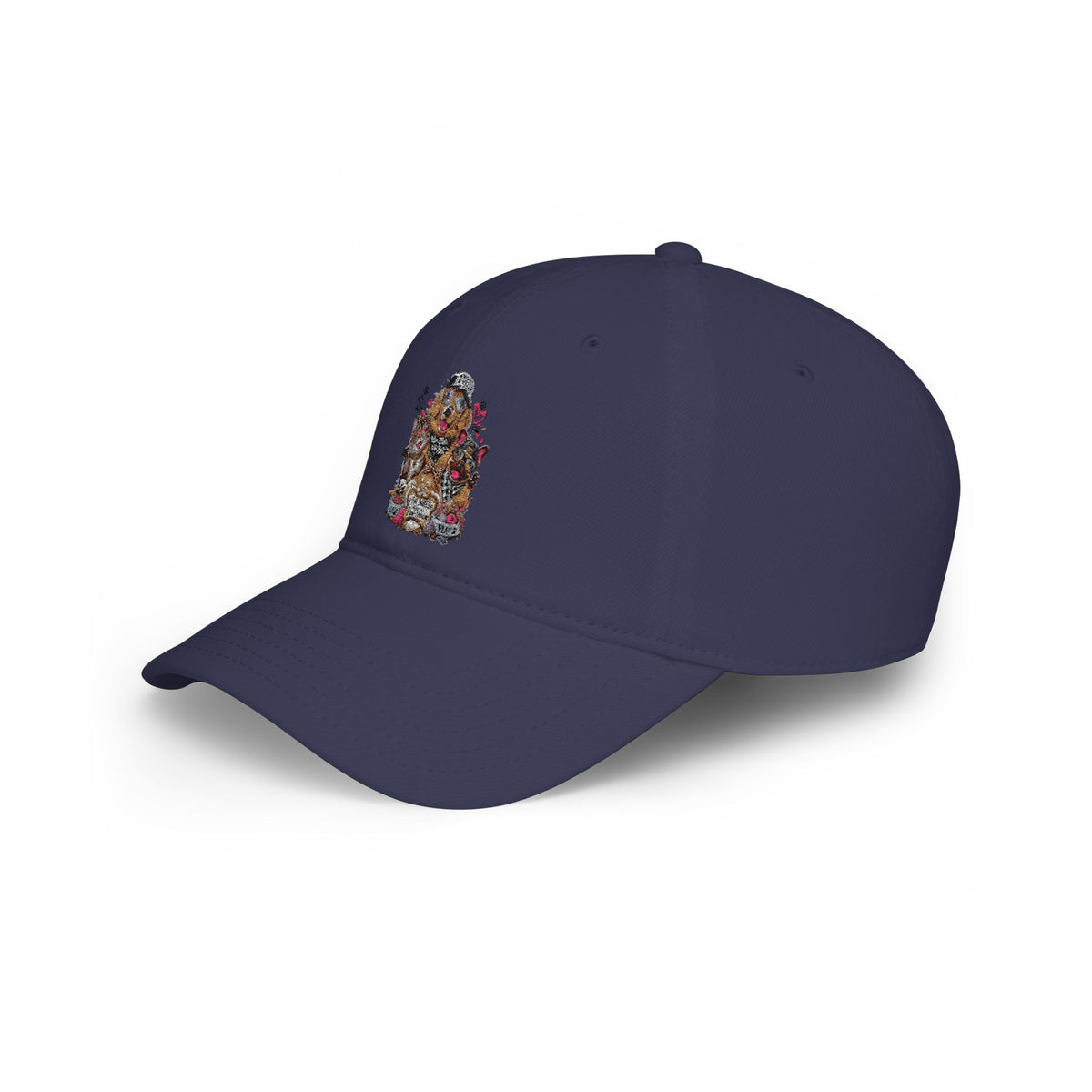 Red Puppy Pile Baseball Cap — Cute Dog Stack Embroidered Low Profile Hat