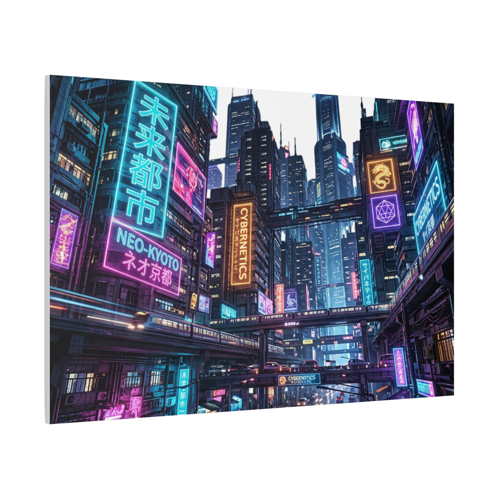 Neo-Kyoto Cyberpunk City Matte Canvas Print