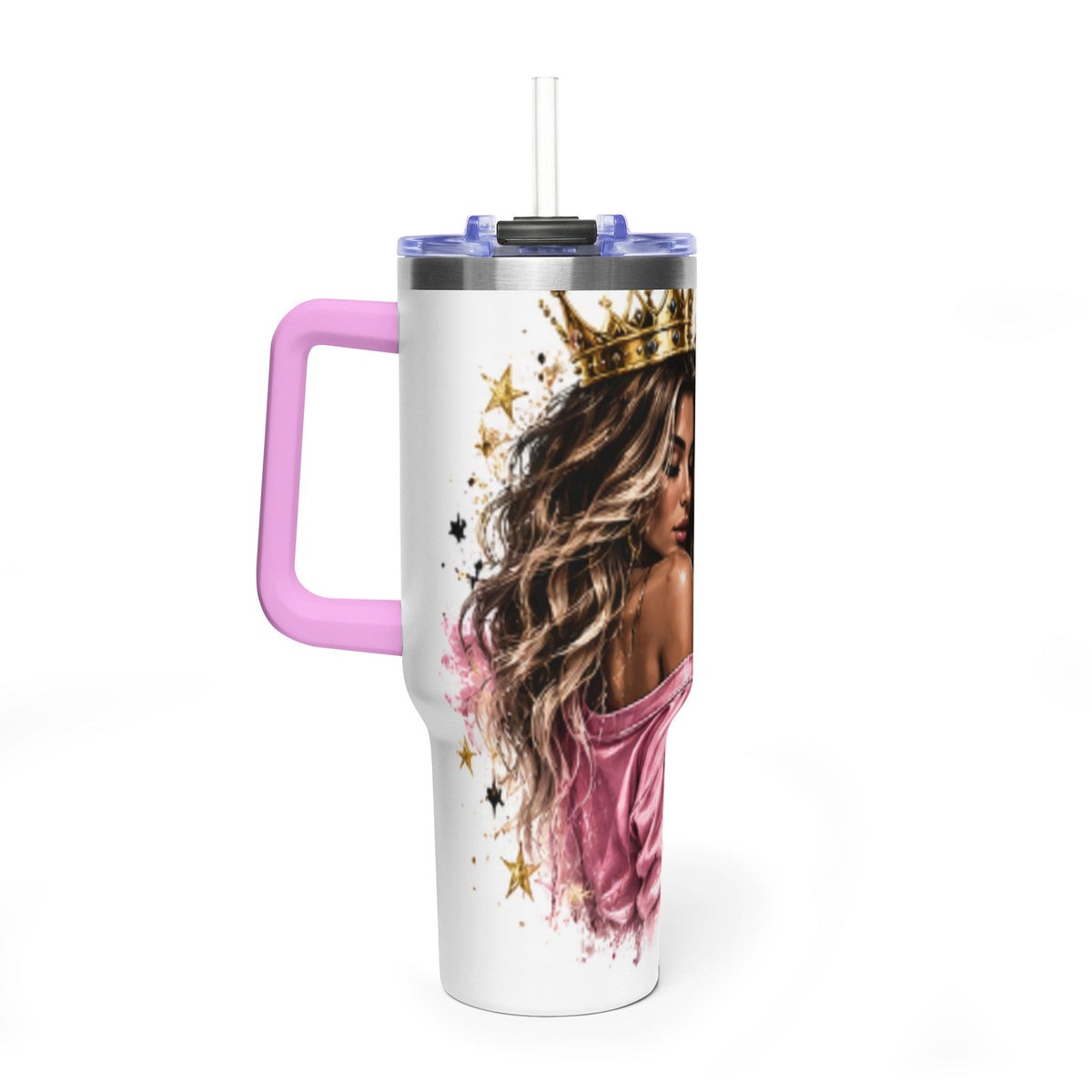 40oz Vacuum Tumbler - Glam Queen Crowned Girl Design (She Remembered Who She Was)