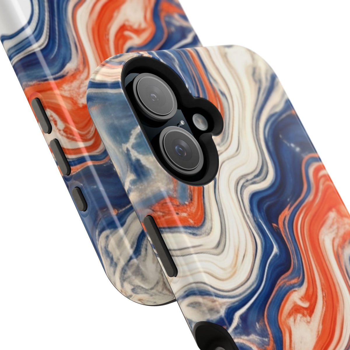 Marbled Wave Magnetic Impact Phone Case — Blue & Orange Swirl Protective Cover