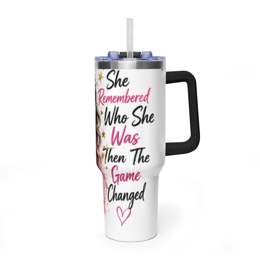 40oz Vacuum Tumbler - Glam Queen Crowned Girl Design (She Remembered Who She Was)