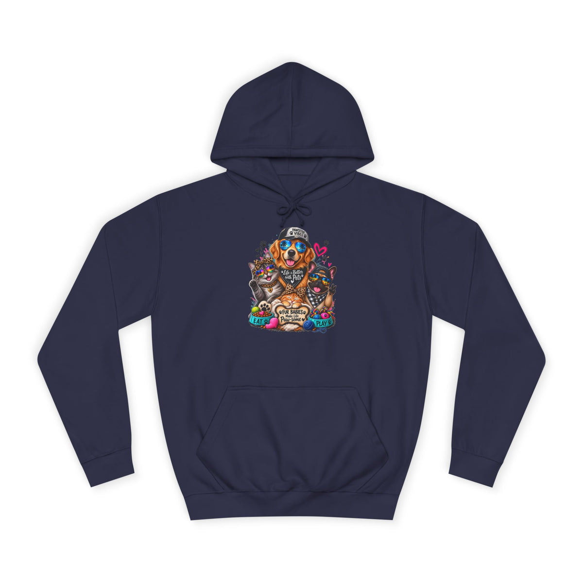 Hoodie — Colorful College Mascot Cat & Dog Paw Graphic