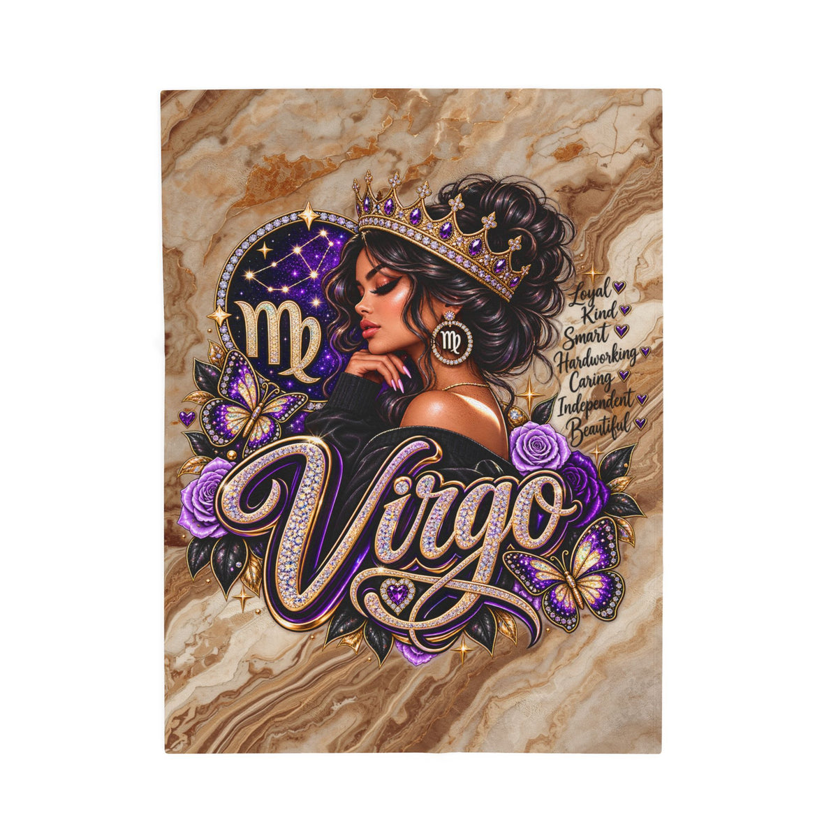 Virgo Zodiac Velveteen Plush Blanket — Astrology Sign Gift with 'Virgo' Script