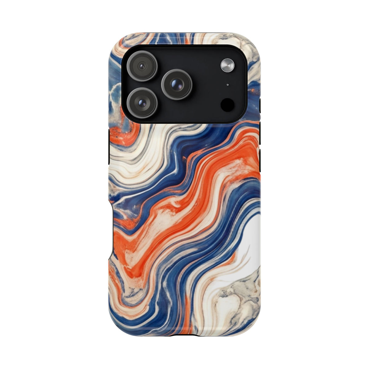 Marbled Wave Magnetic Impact Phone Case — Blue & Orange Swirl Protective Cover