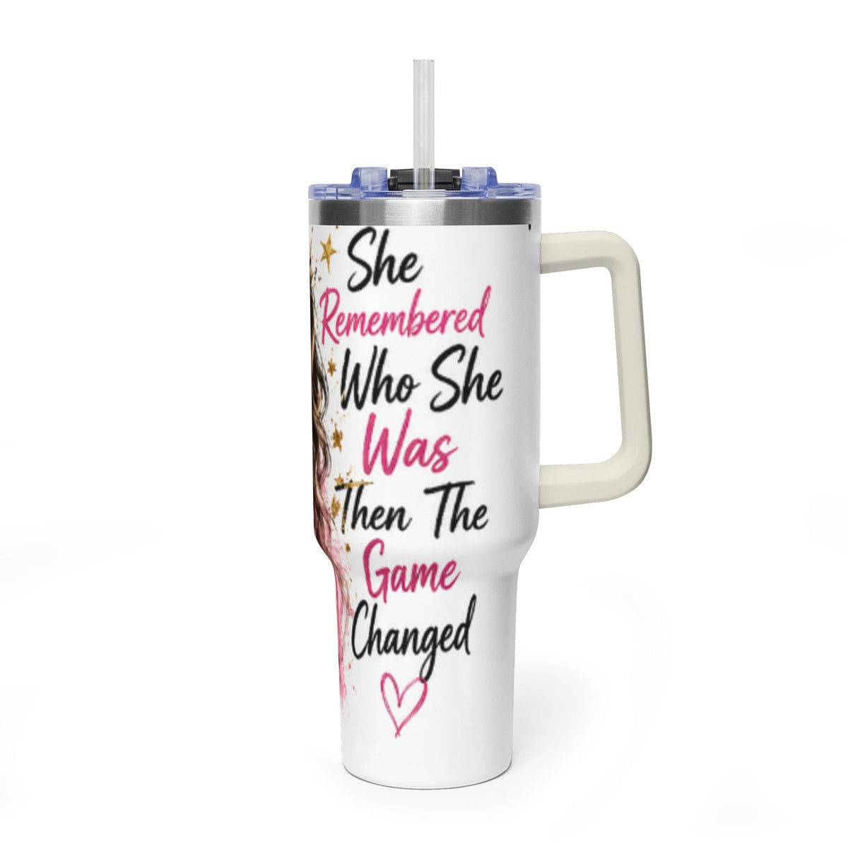 40oz Vacuum Tumbler - Glam Queen Crowned Girl Design (She Remembered Who She Was)