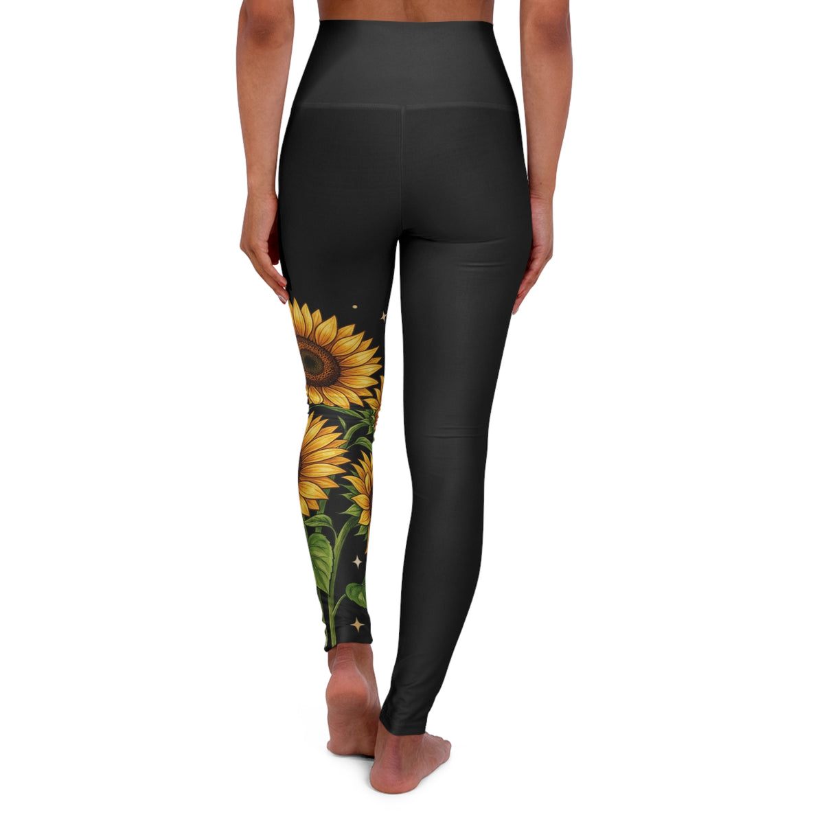 Sunflower High-Waist Yoga Leggings – Black Floral Athletic Leggings