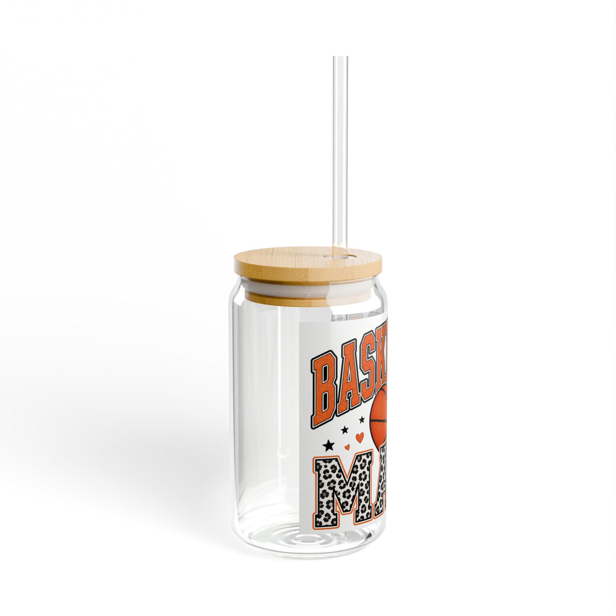 Basketball Mom 16oz Sipper Glass – Leopard Print Sports Tumbler with Straw