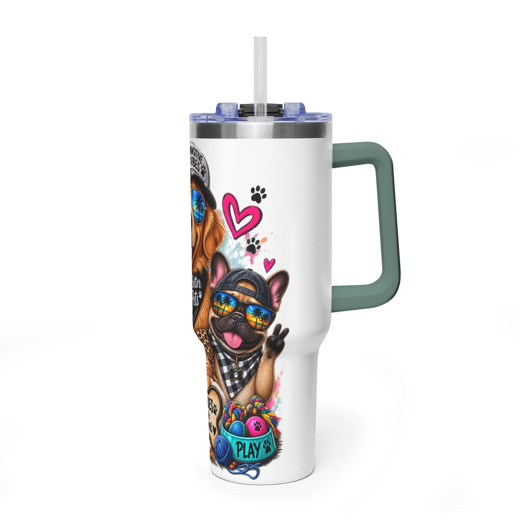 40oz Vacuum Tumbler — "Life is Better with Pets" Colorful Dog & Cat Travel Mug