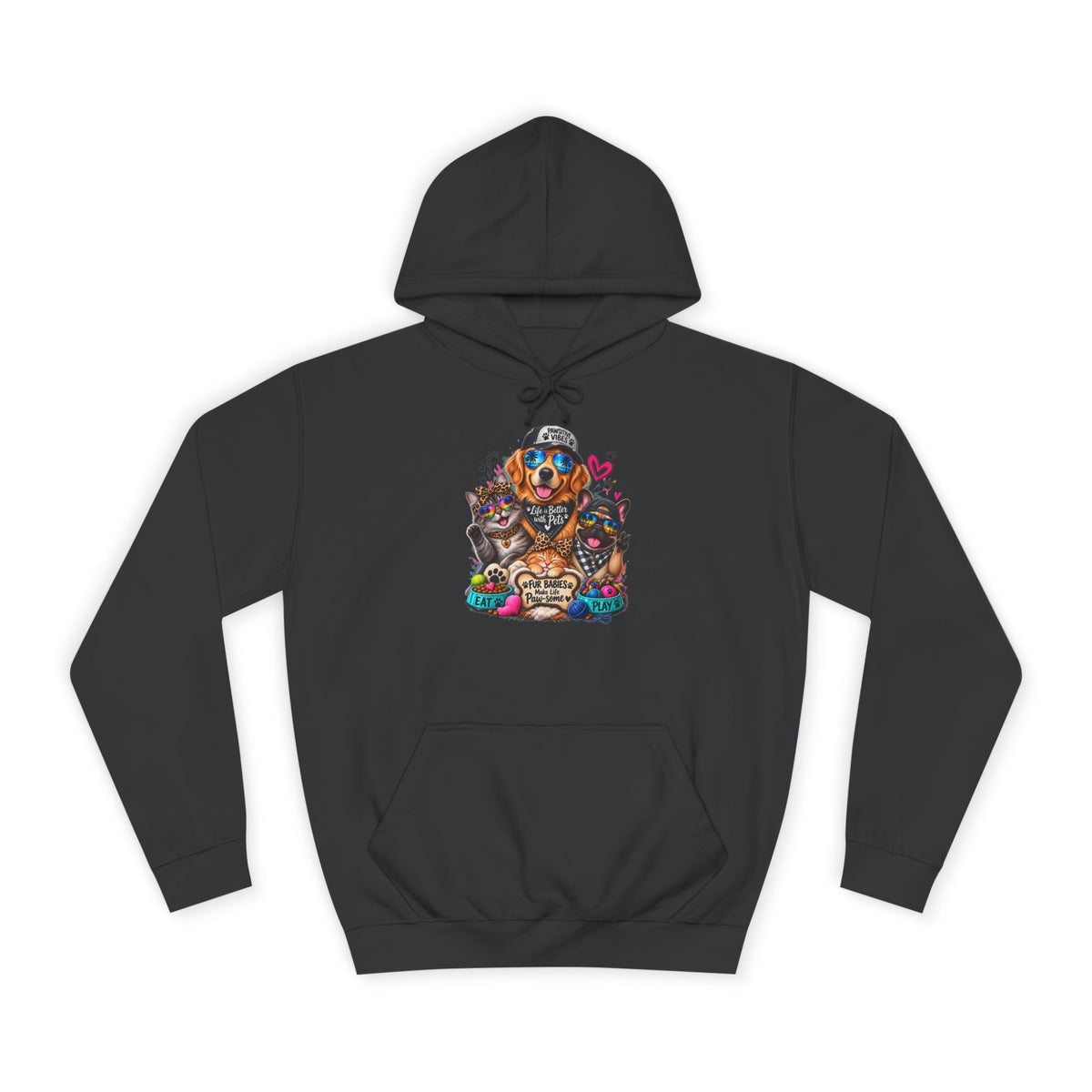 Hoodie — Colorful College Mascot Cat & Dog Paw Graphic