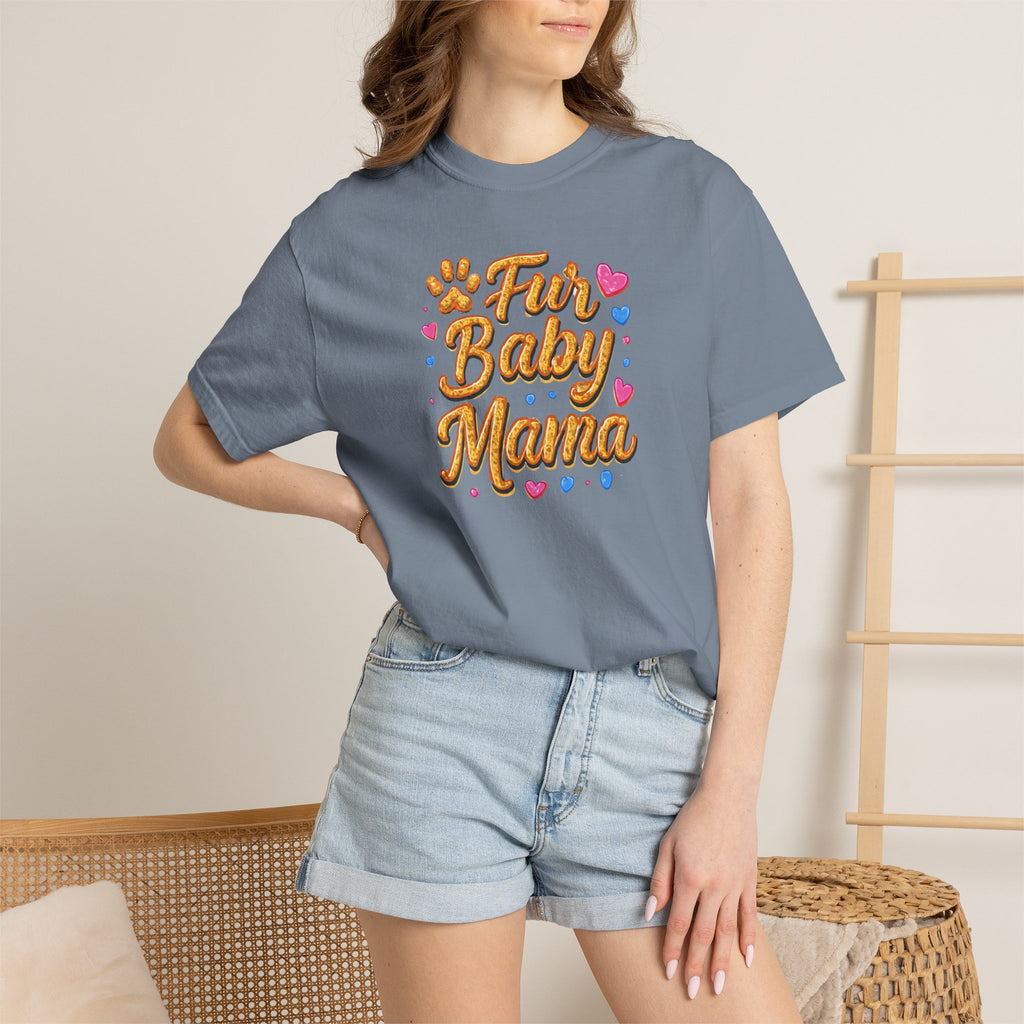 T-Shirt — "Fur Baby Mama" Cute Pawprint Graphic Tee for Dog & Cat Moms