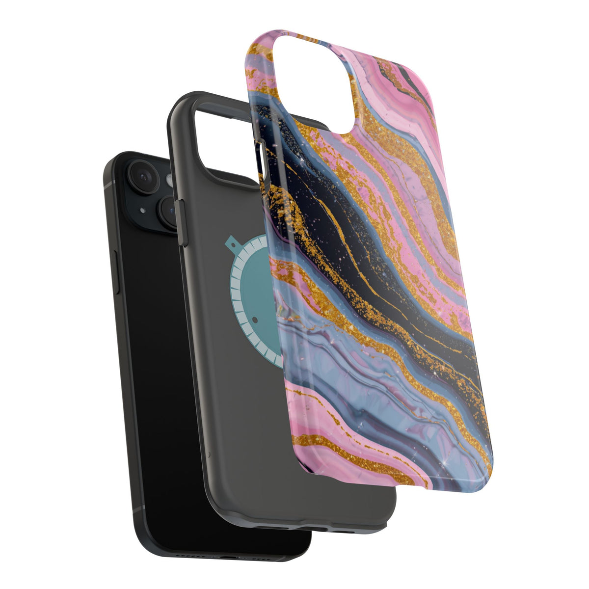 Marbled Pink & Gold Magnetic Phone Case — Impact-Resistant Protective Cover