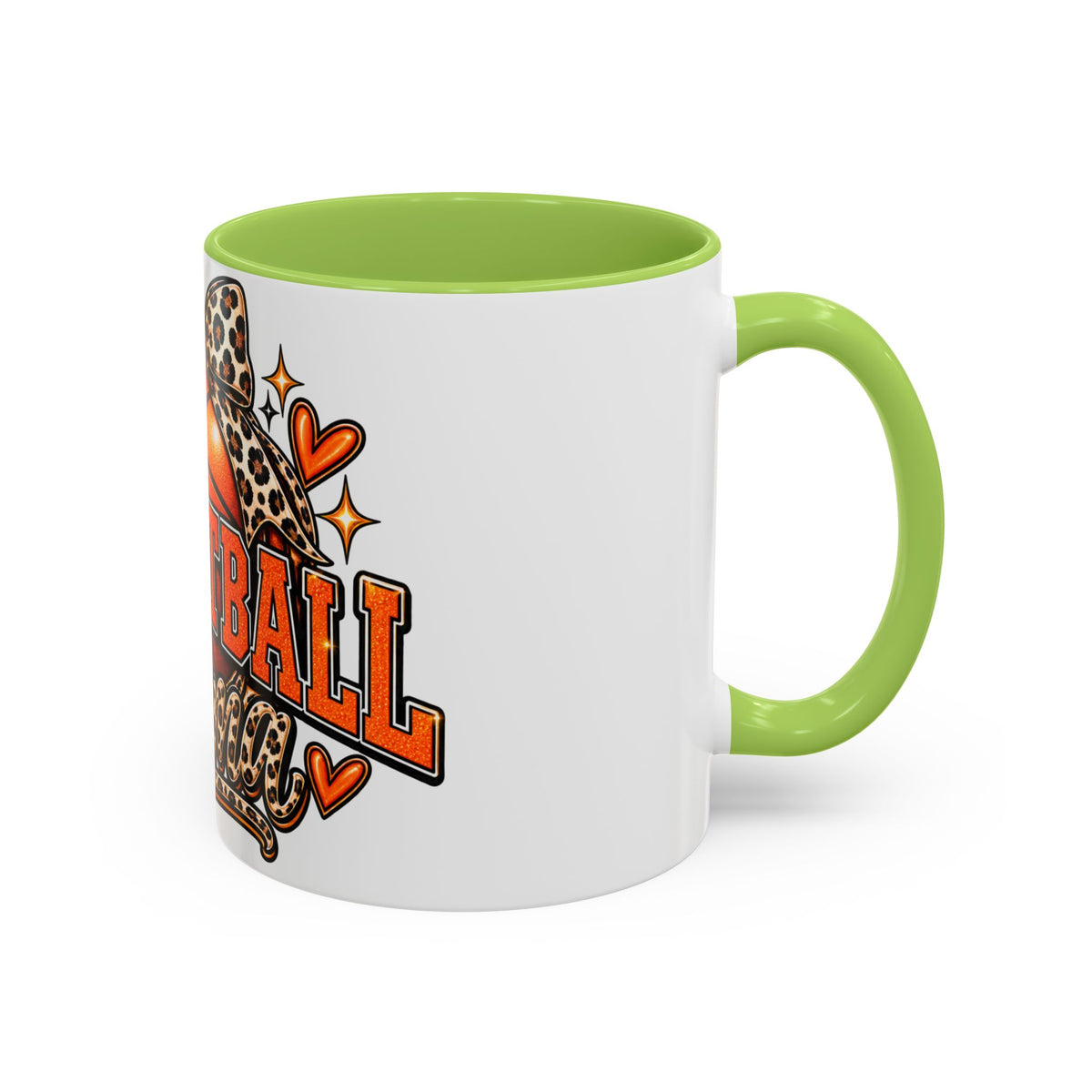 Basketball Mama Accent Coffee Mug – Leopard Bow Basketball Mom Gift (11/15oz)