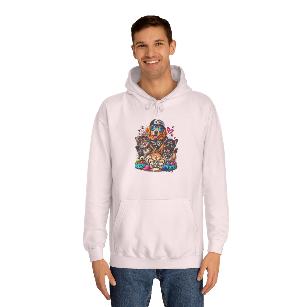 Hoodie — Colorful College Mascot Cat & Dog Paw Graphic