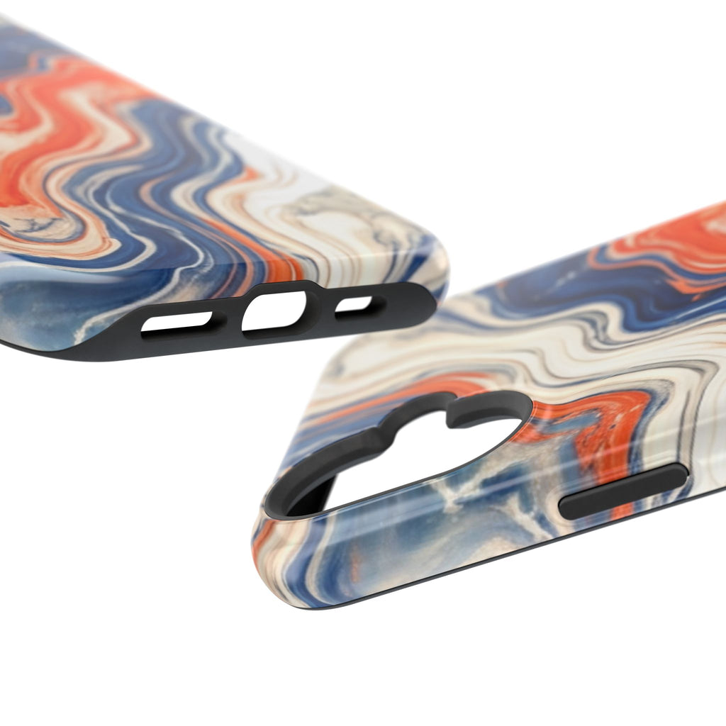Marbled Wave Magnetic Impact Phone Case — Blue & Orange Swirl Protective Cover