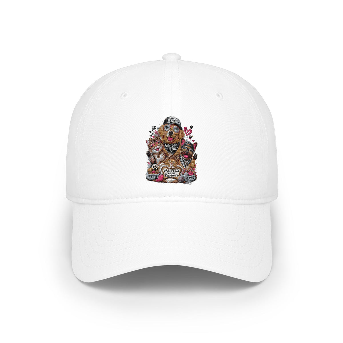 Red Puppy Pile Baseball Cap — Cute Dog Stack Embroidered Low Profile Hat